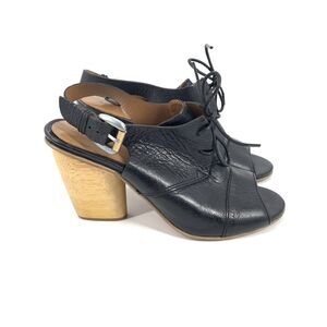 $225 J Shoes Josephine Leather Peep Toe Slingback High Heel Booties 9 Black